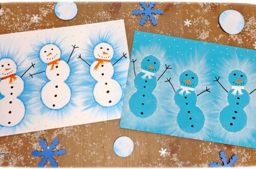 Activité créative et manuelle enfants -Créer des bonhommes de neige au pastel étalé au doigt - Forme créée avec plusieurs cercles de papier utilisés comme pochoir - Sensoriel - Effet lumineux - Dessin et graphisme - Hiver, banquise, froid, neige - Arts visuels Maternelle et élémentaire - Créativité - Cycle 1 ou 2 - mslf