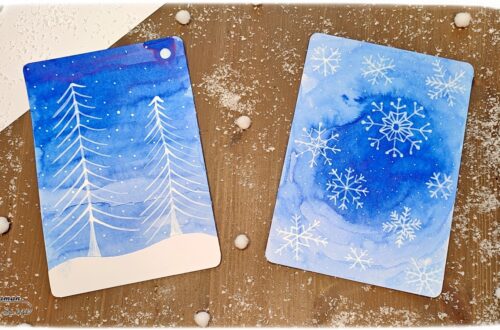 Activité créative et manuelle enfants -Tableaux hivernaux en dégradés de bleu, encre - Flocons et paysage enneigé - Nuit - Sapins, neige et lune - Dégradé en ligne et en cercle - Dessins et graphismes au Posca - Thème Hiver, Forêt, froid, neige - Arts visuels Maternelle et élémentaire - Technique de peinture - Créativité - Cycle 1 ou 2 - mslf