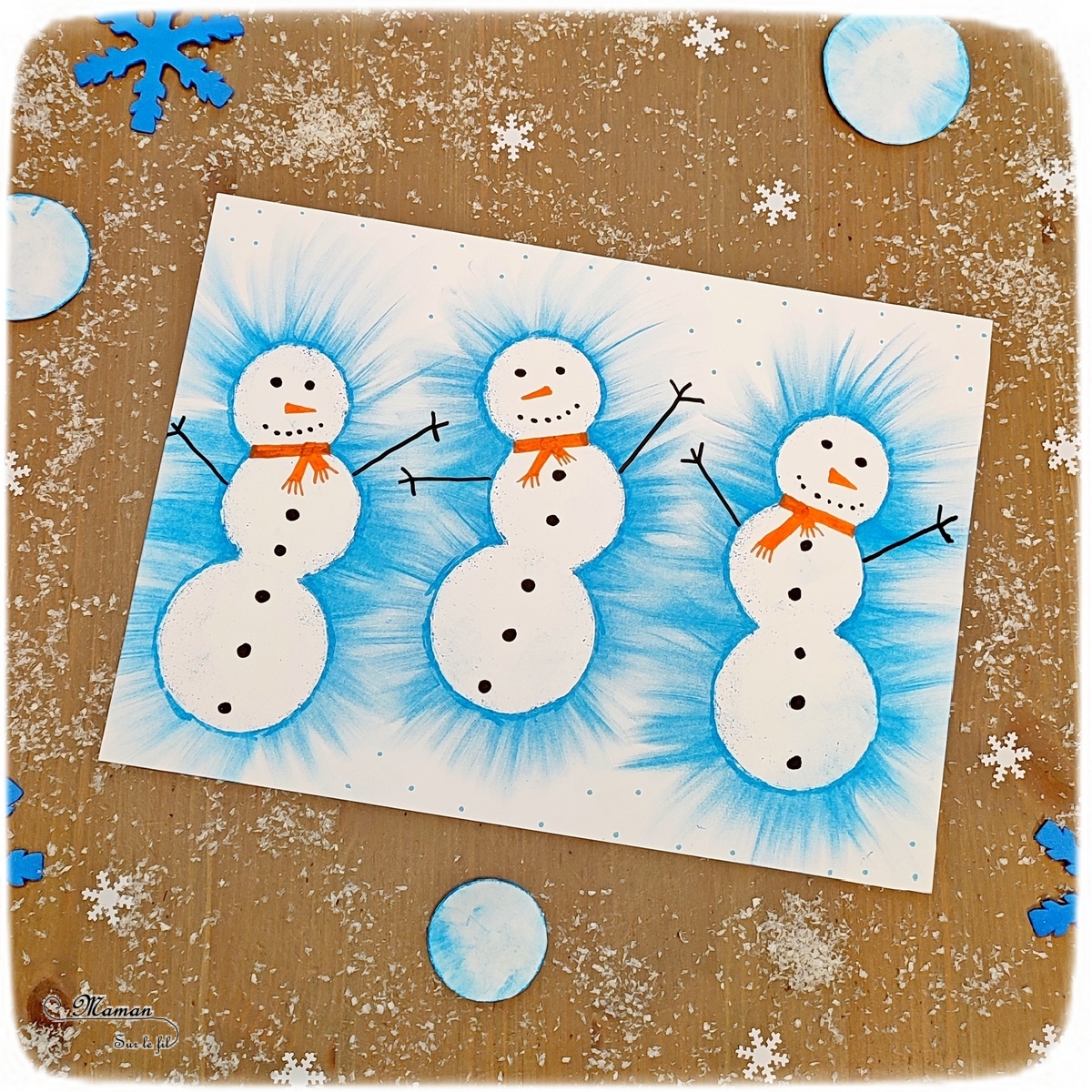 Bonhommes de neige au pastel étalé {Activité} - Maman Sur Le Fil