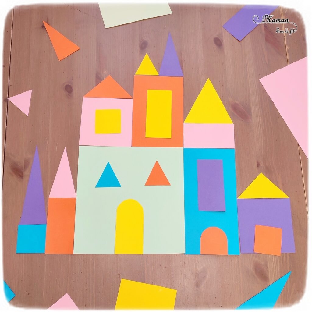 Activité créative et manuelle enfants -Imagine et construis des châteaux - Jeu DIY en récup' pour Epiphanie - Utilisation des chutes de papier pour créer des formes géométriques - Jeu de création libre, imagination ou reproduction de modèles - PDF à télécharger et à imprimer - Travail autour des formes et couleurs - Moyen-âge, Rois et reines, Fête des rois - Coschooling et IEF - Atelier Maternelle Jeu Fait maison - Thème hiver - Créativité - Cycle 1 ou 2 - mslf