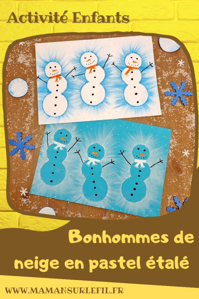 Activité créative et manuelle enfants -Créer des bonhommes de neige au pastel étalé au doigt - Forme créée avec plusieurs cercles de papier utilisés comme pochoir - Sensoriel - Effet lumineux - Dessin et graphisme - Hiver, banquise, froid, neige - Arts visuels Maternelle et élémentaire - Créativité - Cycle 1 ou 2 - mslf