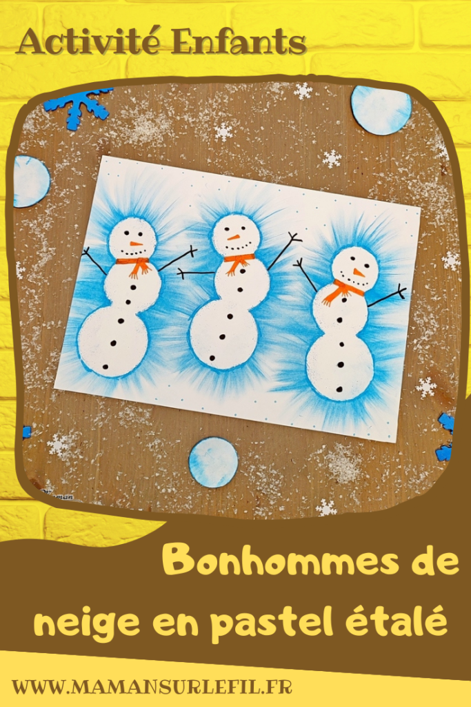 Activité créative et manuelle enfants -Créer des bonhommes de neige au pastel étalé au doigt - Forme créée avec plusieurs cercles de papier utilisés comme pochoir - Sensoriel - Effet lumineux - Dessin et graphisme - Hiver, banquise, froid, neige - Arts visuels Maternelle et élémentaire - Créativité - Cycle 1 ou 2 - mslf