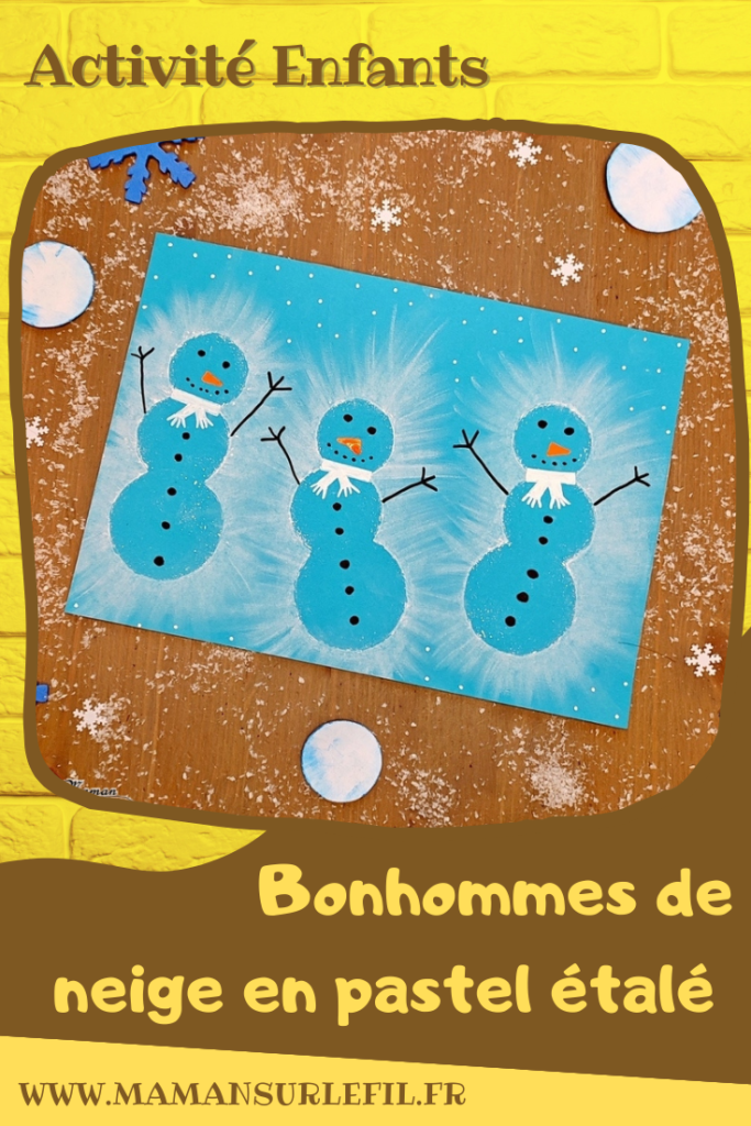 Activité créative et manuelle enfants -Créer des bonhommes de neige au pastel étalé au doigt - Forme créée avec plusieurs cercles de papier utilisés comme pochoir - Sensoriel - Effet lumineux - Dessin et graphisme - Hiver, banquise, froid, neige - Arts visuels Maternelle et élémentaire - Créativité - Cycle 1 ou 2 - mslf