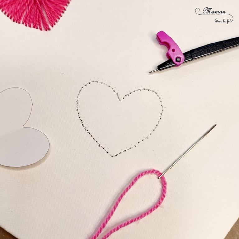 Activité créative et manuelle enfants -Coeurs brodés en laine - Broderie tissage - technique en 3D, en volume, en relief - tutoriel - Broderie sur toile pour cadeau de fin d'année, de fête des mères, grands-mères ... - Motricité fine - couleurs roses pour Saint-valentin - Thème Saint valentin, amour, amitié - Arts visuels élémentaire - Créativité - Cycle 2 - mslf