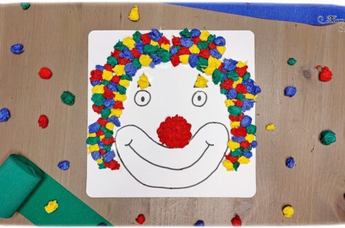 Activité créative et manuelle enfants - Clown avec des cheveux en post-it roulés - Papier enroulé, initiation quilling, motricité fine - couleurs fluos - Nez rouge en pompon et dessin - Cheveux en plusieurs techniques - Carnaval, mardi-gras, cirque - Arts visuels Maternelle et élémentaire - Créativité - Cycle 1 ou 2 - mslf