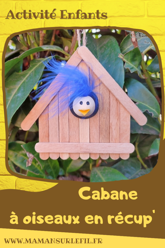 Activité créative et manuelle enfants - Cabane à oiseaux en récup' - Bâtonnets de glace en bois, perle en bois, plumes - Bricolage et collage pour le printemps - Suspension décoration pour le jardin - Bricolage facile et rigolo - Recyclage et surcyclage - Arts visuels Maternelle et élémentaire - Créativité - Cycle 1 ou 2 - mslf