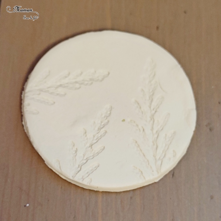 Activité créative et manuelle enfants ou adultes - Petites décorations de table en pâte à modeler autodurcissante - Empreinte branches de thuyas, nature - cercles, ronds, sous-verre, suspensions, cartes, cadeaux de fin d'année - Peinture - Activité nature - Bricolage pour le printemps - Bricolage facile et joli - Arts visuels élémentaire - Créativité - Cycle 3 ou 2 - mslf