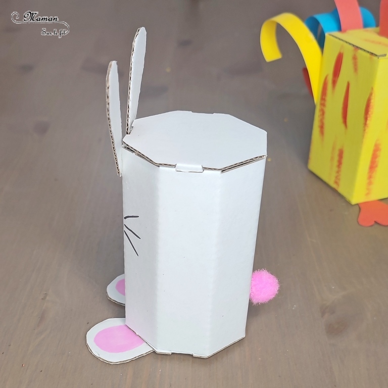 Activité créative et manuelle enfants - Petites boites en carton à monter, customiser et décorer selon vos thèmes - Pour fêtes mères, pères, fin d'année, Pâques... Cadeau avec bonbons ou petit cadeau - Lapin et Poule version Peinture, découpage et collage - Bricolage facile pour printemps et Pâques - Carrées et Octogonales - Arts visuels Maternelle et élémentaire - Créativité - Cycle 1 ou 2 - mslf