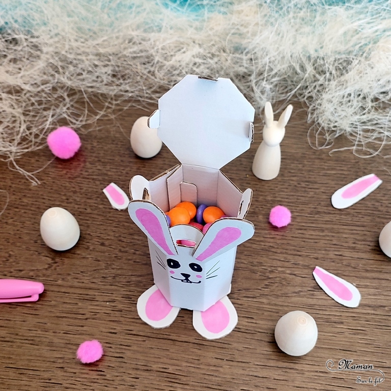 Activité créative et manuelle enfants - Petites boites en carton à monter, customiser et décorer selon vos thèmes - Pour fêtes mères, pères, fin d'année, Pâques... Cadeau avec bonbons ou petit cadeau - Lapin et Poule version Peinture, découpage et collage - Bricolage facile pour printemps et Pâques - Carrées et Octogonales - Arts visuels Maternelle et élémentaire - Créativité - Cycle 1 ou 2 - mslf