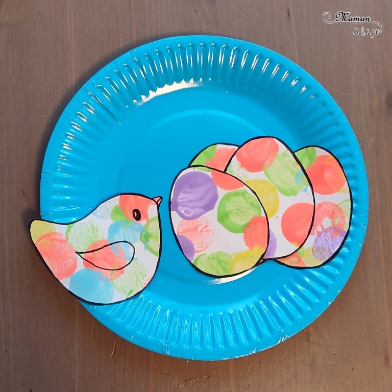 Activité créative et manuelle enfants - Fabriquer un nid d'oiseaux et des oeufs en assiette en carton - Peinture pastels au bouchon - découpage collage - Raffia ou paille - Récup, recyclage, surcyclage - Bricolage facile et rapide pour le printemps et thème animaux - Arts visuels Maternelle et élémentaire - Créativité - Cycle 1 ou 2 - mslf