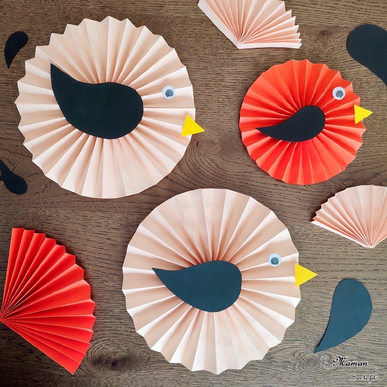 Activité créative et manuelle enfants - Fabriquer des oiseaux avec des rosaces en papier - Pliage type origami en éventail ou accordéon, collage - Décoration et Bricolage pour le printemps - Tutoriel Photos - Arts visuels Maternelle et élémentaire - Créativité - Cycle 1 ou 2 - mslf