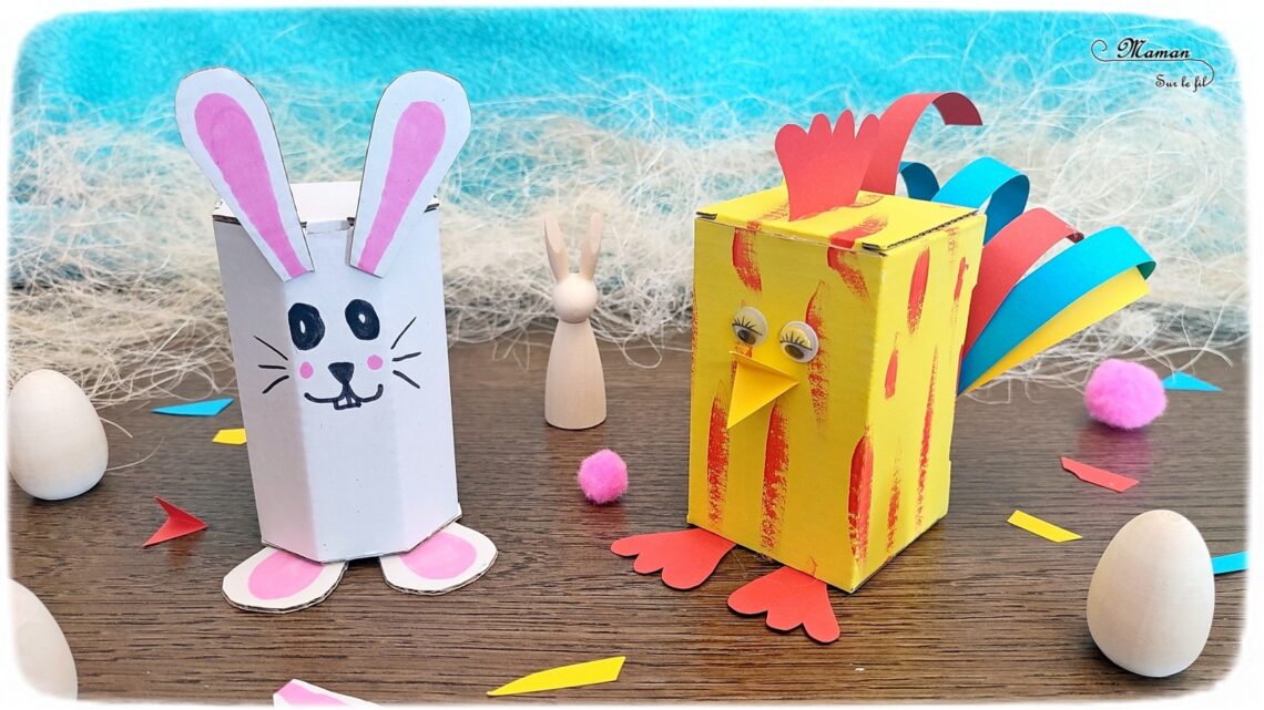 Activité créative et manuelle enfants - Petites boites en carton à monter, customiser et décorer selon vos thèmes - Pour fêtes mères, pères, fin d'année, Pâques... Cadeau avec bonbons ou petit cadeau - Lapin et Poule version Peinture, découpage et collage - Bricolage facile pour printemps et Pâques - Carrées et Octogonales - Arts visuels Maternelle et élémentaire - Créativité - Cycle 1 ou 2 - mslf