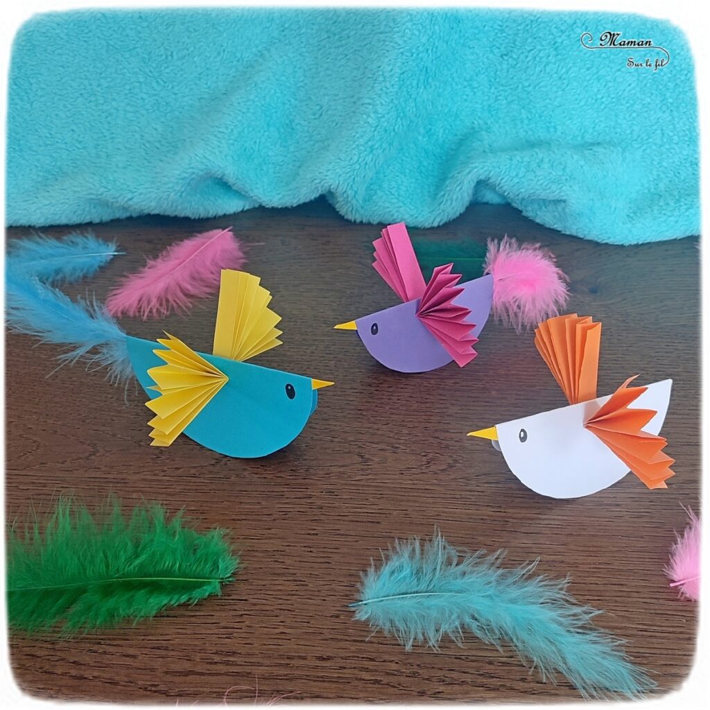 Activité créative et manuelle enfants - Oiseaux Culbuto en papier - qui se balancent, qui dansent - Découpage, collage, pliage en accordéon - Plumes et couleurs - Bricolage pour le printemps - Arts visuels Maternelle et élémentaire - Créativité - Cycle 1 ou 2 - mslf