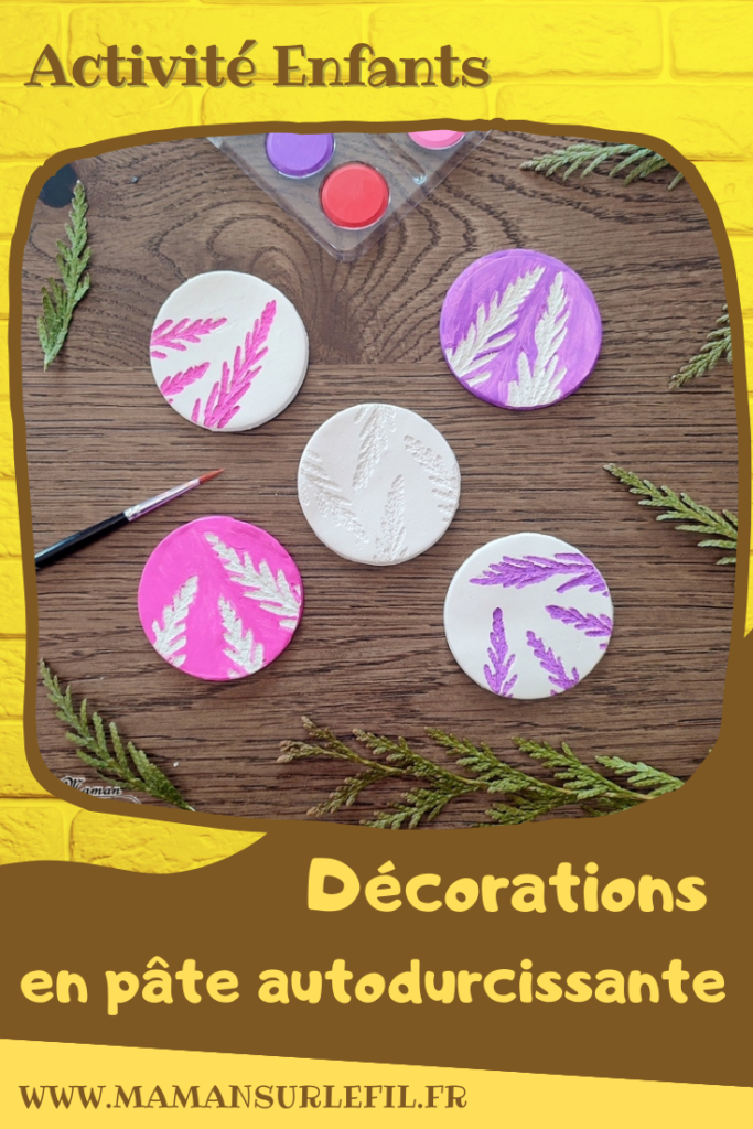 Activité créative et manuelle enfants ou adultes - Petites décorations de table en pâte à modeler autodurcissante - Empreinte branches de thuyas, nature - cercles, ronds, sous-verre, suspensions, cartes, cadeaux de fin d'année - Peinture - Activité nature - Bricolage pour le printemps - Bricolage facile et joli - Arts visuels élémentaire - Créativité - Cycle 3 ou 2 - mslf