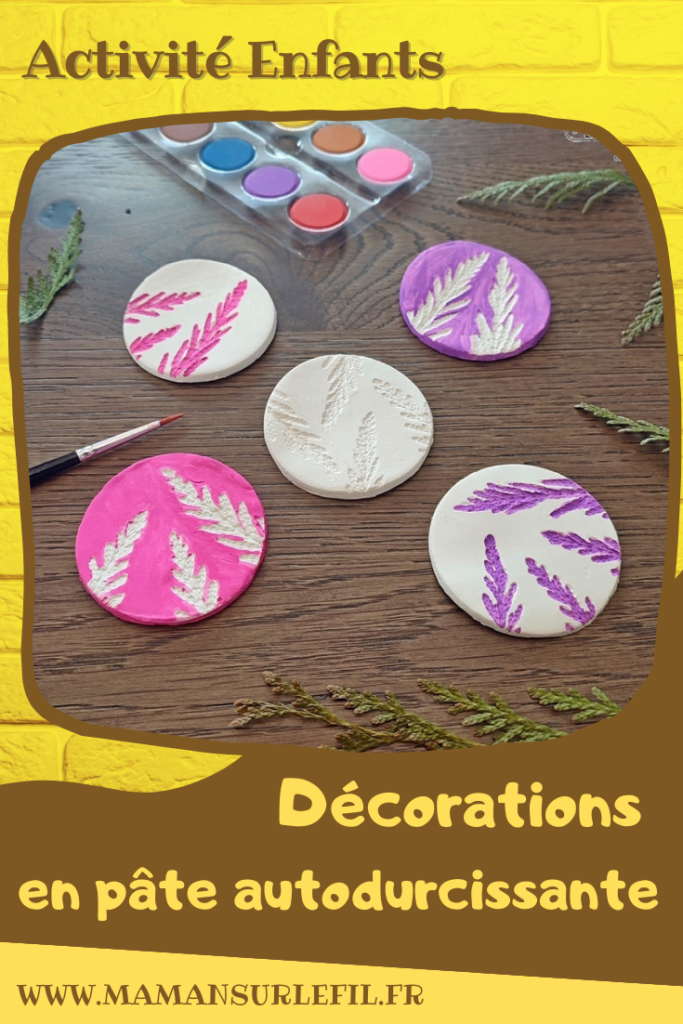 Activité créative et manuelle enfants ou adultes - Petites décorations de table en pâte à modeler autodurcissante - Empreinte branches de thuyas, nature - cercles, ronds, sous-verre, suspensions, cartes, cadeaux de fin d'année - Peinture - Activité nature - Bricolage pour le printemps - Bricolage facile et joli - Arts visuels élémentaire - Créativité - Cycle 3 ou 2 - mslf