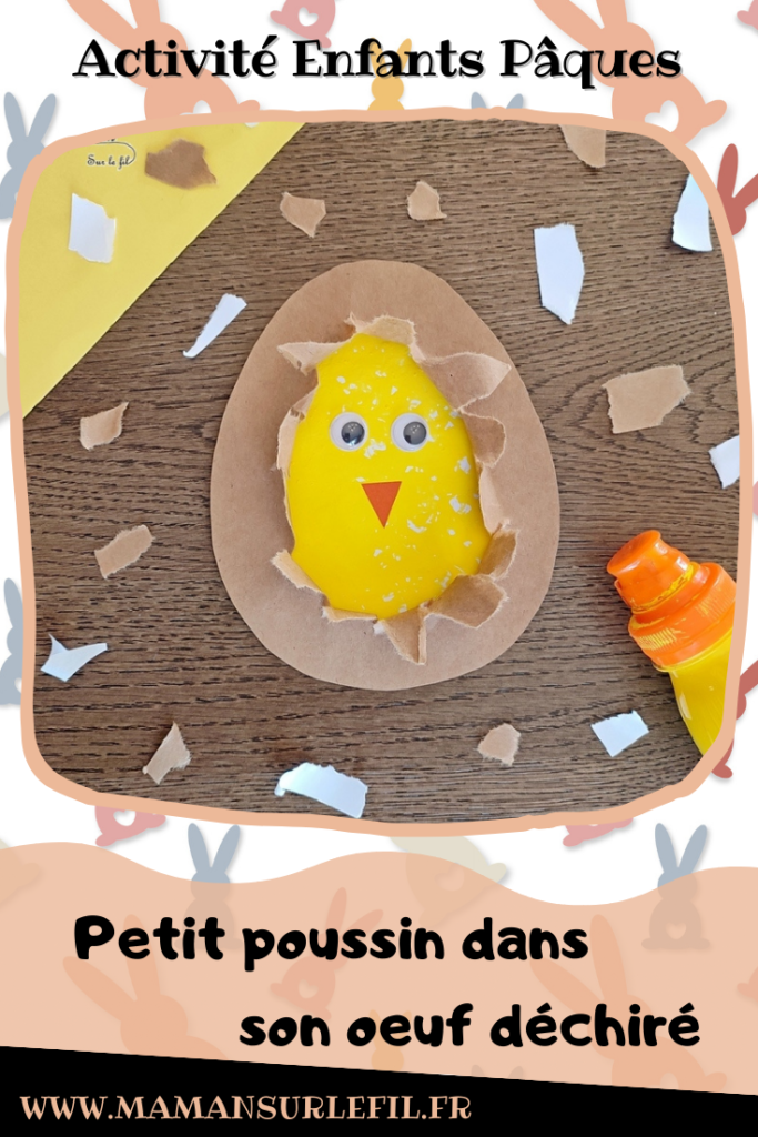 Activité créative et manuelle enfants - Créer des Poussins mignons dans leur oeuf en papier déchiré - Peinture à la paille, Découpage, collage et déchirage - Yeux mobiles, dessin et graphisme - Poussin qui sort de l'oeuf - Bricolage pour le printemps et pour Pâques - Bricolage facile et rigolo - Arts visuels Maternelle et élémentaire - Créativité - Tutoriel photos - Cycle 1 ou 2 - mslf