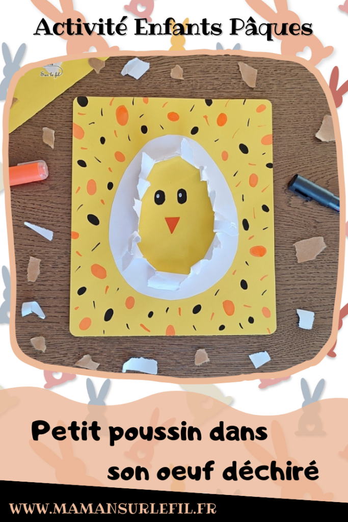 Activité créative et manuelle enfants - Créer des Poussins mignons dans leur oeuf en papier déchiré - Peinture à la paille, Découpage, collage et déchirage - Yeux mobiles, dessin et graphisme - Poussin qui sort de l'oeuf - Bricolage pour le printemps et pour Pâques - Bricolage facile et rigolo - Arts visuels Maternelle et élémentaire - Créativité - Tutoriel photos - Cycle 1 ou 2 - mslf