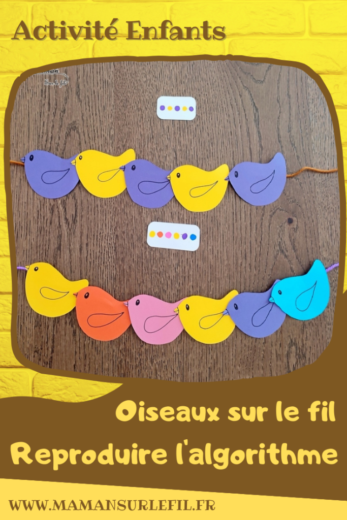 Activité créative, manuelle, pédagogique et éducative enfants - Oiseaux sur le fil - Multi-jeux : plusieurs activités - ateliers DIY maternelle - Classement, tri par couleur, reproduction d'un algorithme, dénombrement, compter, rangement par taille - Motricité fine - Enfiler les oiseaux sur un fil de laine - Animaux et Printemps - Arts visuels Maternelle et élémentaire - Créativité - Cycle 1 ou 2 - mslf