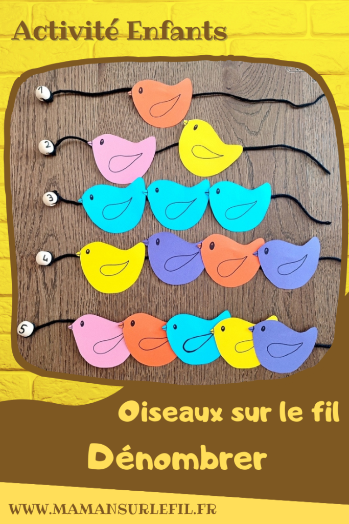 Activité créative, manuelle, pédagogique et éducative enfants - Oiseaux sur le fil - Multi-jeux : plusieurs activités - ateliers DIY maternelle - Classement, tri par couleur, reproduction d'un algorithme, dénombrement, compter, rangement par taille - Motricité fine - Enfiler les oiseaux sur un fil de laine - Animaux et Printemps - Arts visuels Maternelle et élémentaire - Créativité - Cycle 1 ou 2 - mslf