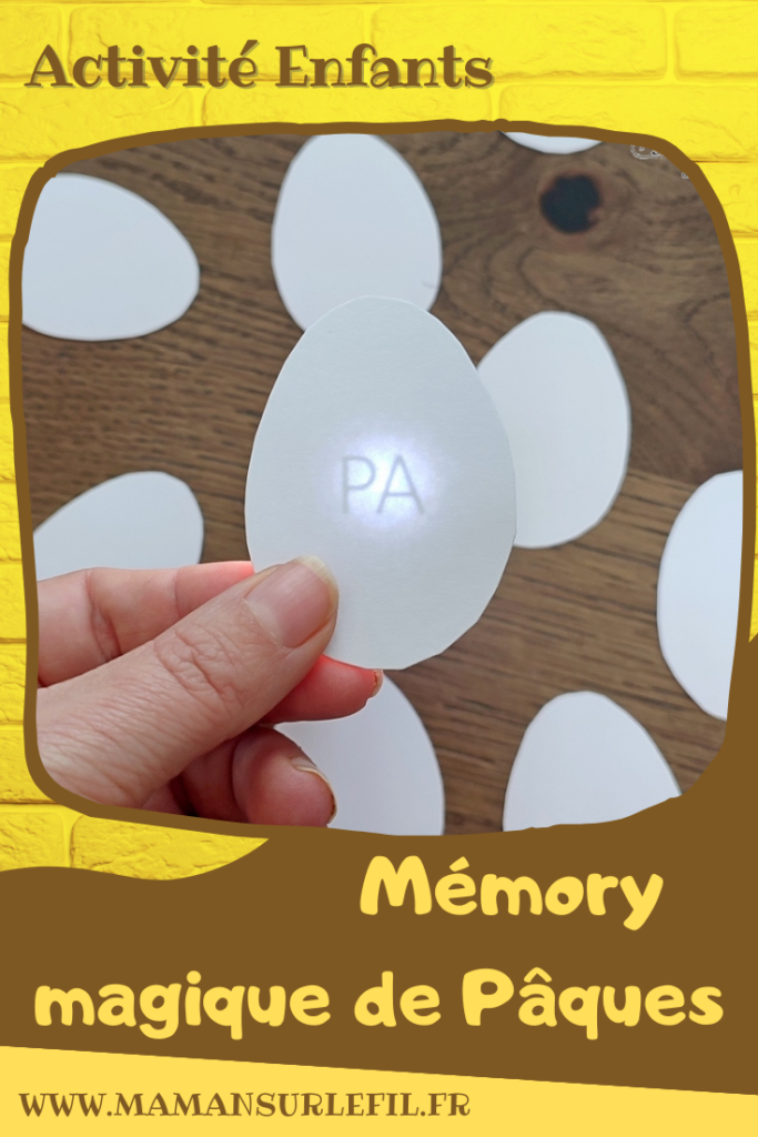 Activité manuelle, pédagogique et éducative enfants - Fabriquer un mémory magique de Pâques - Jeu DIY à imprimer - PDF gratuit à télécharger - Oeufs - Faire apparaître syllabes, moitiés du mot avec lumière par transparence - Les associer pour reconstituer mot en lien avec Pâques - Lecture ludique -Bricolage facile pour printemps et Pâques - Atelier Maternelle et élémentaire - Créativité - Cycle 1 ou 2 - mslf