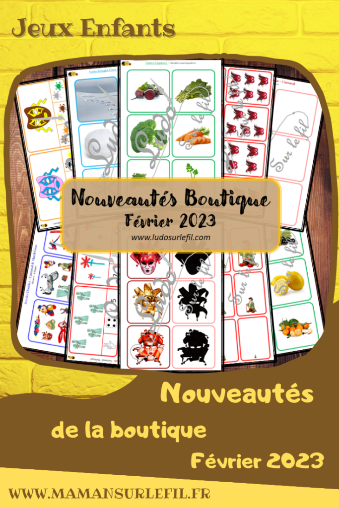 Nouveautés févriier 2023 - Boutique en ligne Ludo sur le fil - fichiers jeux pdf à télécharger et imprimer ou jeux imprimés envoyés à domicile - Hiver, carnaval, mardi-gras, fruits et légumes - mise en paire, cartes Montessori, nomenclature, classifiées, cartes à pince, ombres, loupe, miniatures, couleurs, mathématiques, dénombrement, jeux, activités - atelier autocorrectif multi niveaux donc progressif - Vocabulaire, lexique - Maternelle Cycle 2 - Autonomie - mslf