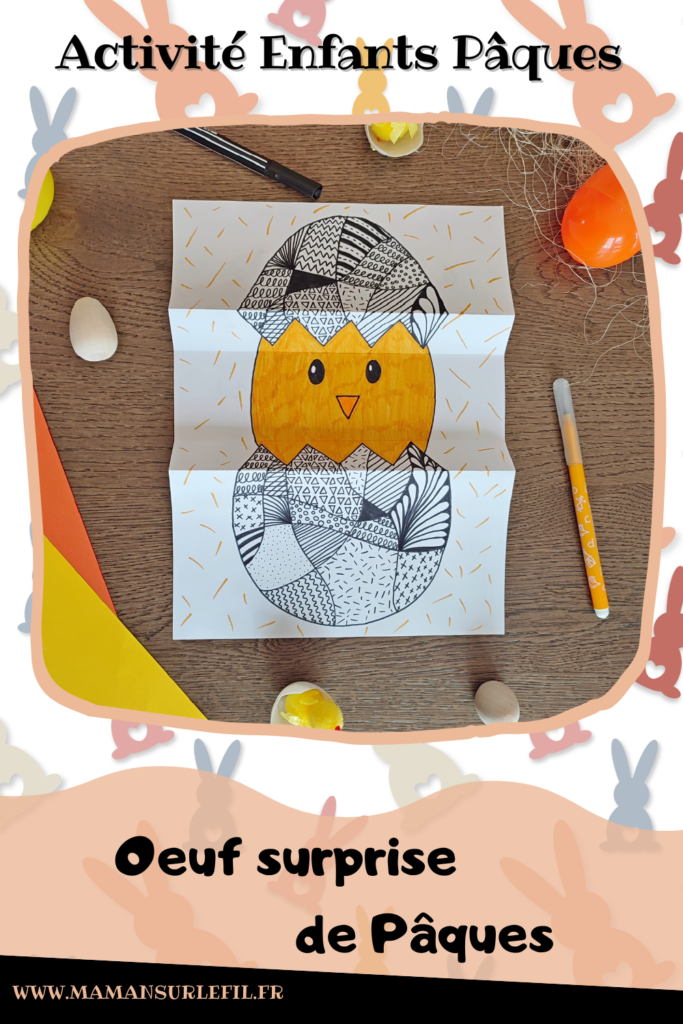 Activité créative et manuelle enfants - Créer une carte rigolote : un oeuf surprise qui laisse apparaître un petit poussin - Pliage, dessin, graphisme, art thérapie et coloriage - Technique adaptable à tous les thèmes - Bricolage pour le printemps et pour Pâques - Bricolage facile et rigolo - Arts visuels Maternelle et élémentaire - Créativité - Tutoriel photos - Cycle 1 ou 2 - mslf