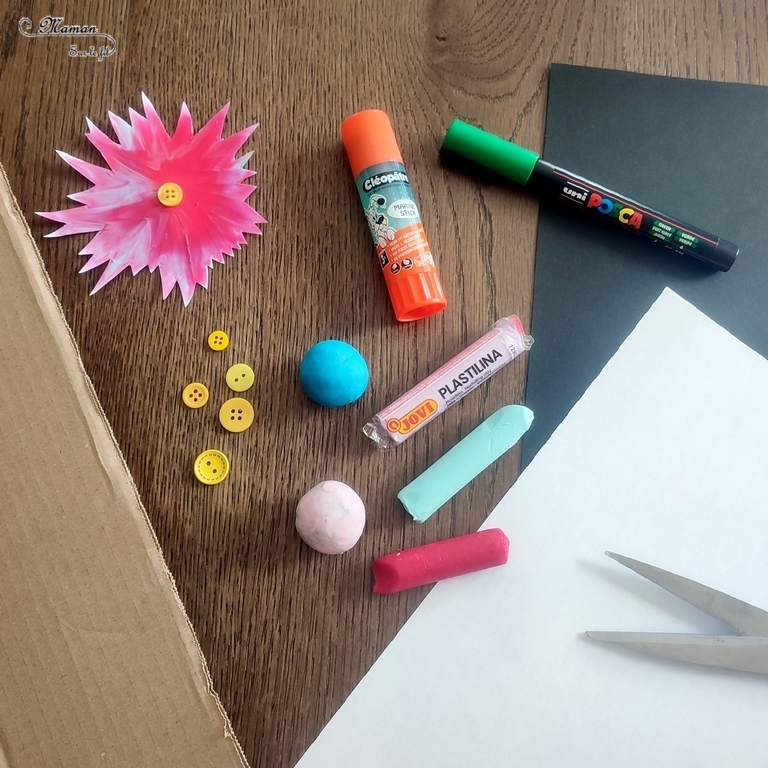 Activité créative et manuelle enfants - Créer des fleurs en pâte à modeler étalée et leur pot en carton déchiré - Technique pour effet marbré - Récup', recyclage, surcyclage de carton ondulé et de boutons - Dessin et Motricité fine - Découpage et collage - Décoration - Bricolage facile et original pour le printemps ou un thème sur les fleurs - Arts visuels Maternelle et élémentaire - Créativité - Cycle 1 ou 2 - Tutoriel Photos - mslf