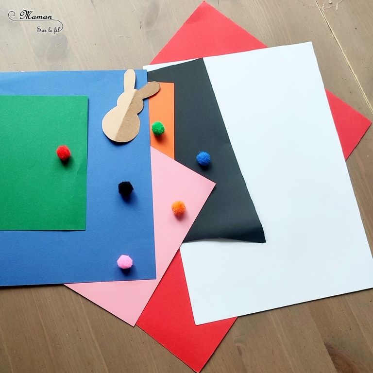 Activité créative, manuelle, pédagogique et éducative enfants - Fabriquer un jeu des petits lapins de Pâques façon Andy Warhol - 2 en 1 - Multiples utilisations - Jeu DIY à fabriquer ou art visuel à la manière Andy Warhol - Papiers colorés, découpage, pompons et collage - Association de couleurs ou utilisation libre et créative - Bricolage facile pour printemps, Pâques ou thème animaux de la ferme - Atelier Maternelle et élémentaire - Créativité - Cycle 1 ou 2 - mslf