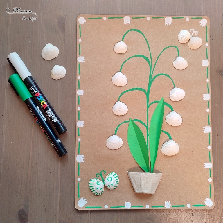 Activité créative et manuelle enfants - Fabriquer une carte Muguet pour le 1er mai - récup', recyclage, surcyclage de boîtes à oeufs et de coquillages - Dessin et graphisme - Découpage et collage de papier - Décoration - Bricolage facile pour le printemps ou un thème sur les fleurs - Arts visuels Maternelle et élémentaire - Créativité - Cycle 1 ou 2 - Tutoriel Photos - mslf