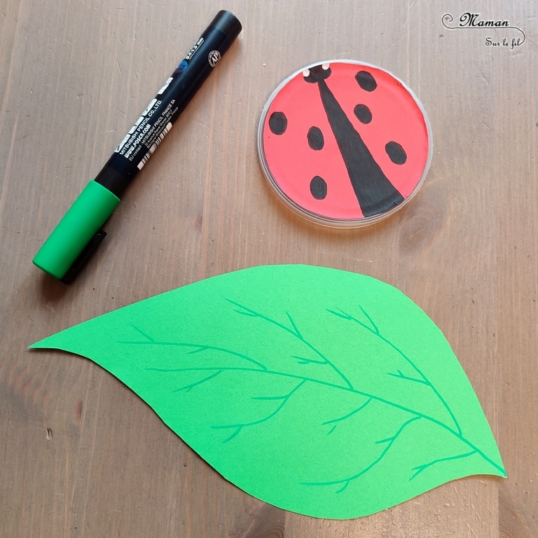 Activité créative et manuelle enfants - Fabriquer des insectes en récup' de bouchons de chips type Pringles - Abeille et coccinelle sur leur feuille - recyclage, surcyclage de bouchons de boites de chips et tuiles type Pringles -Découpage et collage de papier et de calque- Dessin - Décoration - Bricolage facile et rapide pour le printemps ou un thème sur les insectes et animaux - Arts visuels Maternelle et élémentaire - Créativité - Cycle 1 ou 2 - Tutoriel Photos - mslf