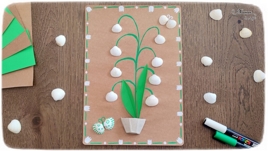 Activité créative et manuelle enfants - Fabriquer une carte Muguet pour le 1er mai - récup', recyclage, surcyclage de boîtes à oeufs et de coquillages - Dessin et graphisme - Découpage et collage de papier - Décoration - Bricolage facile pour le printemps ou un thème sur les fleurs - Arts visuels Maternelle et élémentaire - Créativité - Cycle 1 ou 2 - Tutoriel Photos - mslf