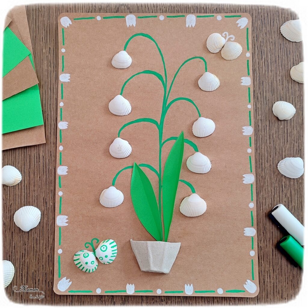 Activité créative et manuelle enfants - Fabriquer une carte Muguet pour le 1er mai - récup', recyclage, surcyclage de boîtes à oeufs et de coquillages - Dessin et graphisme - Découpage et collage de papier - Décoration - Bricolage facile pour le printemps ou un thème sur les fleurs - Arts visuels Maternelle et élémentaire - Créativité - Cycle 1 ou 2 - Tutoriel Photos - mslf