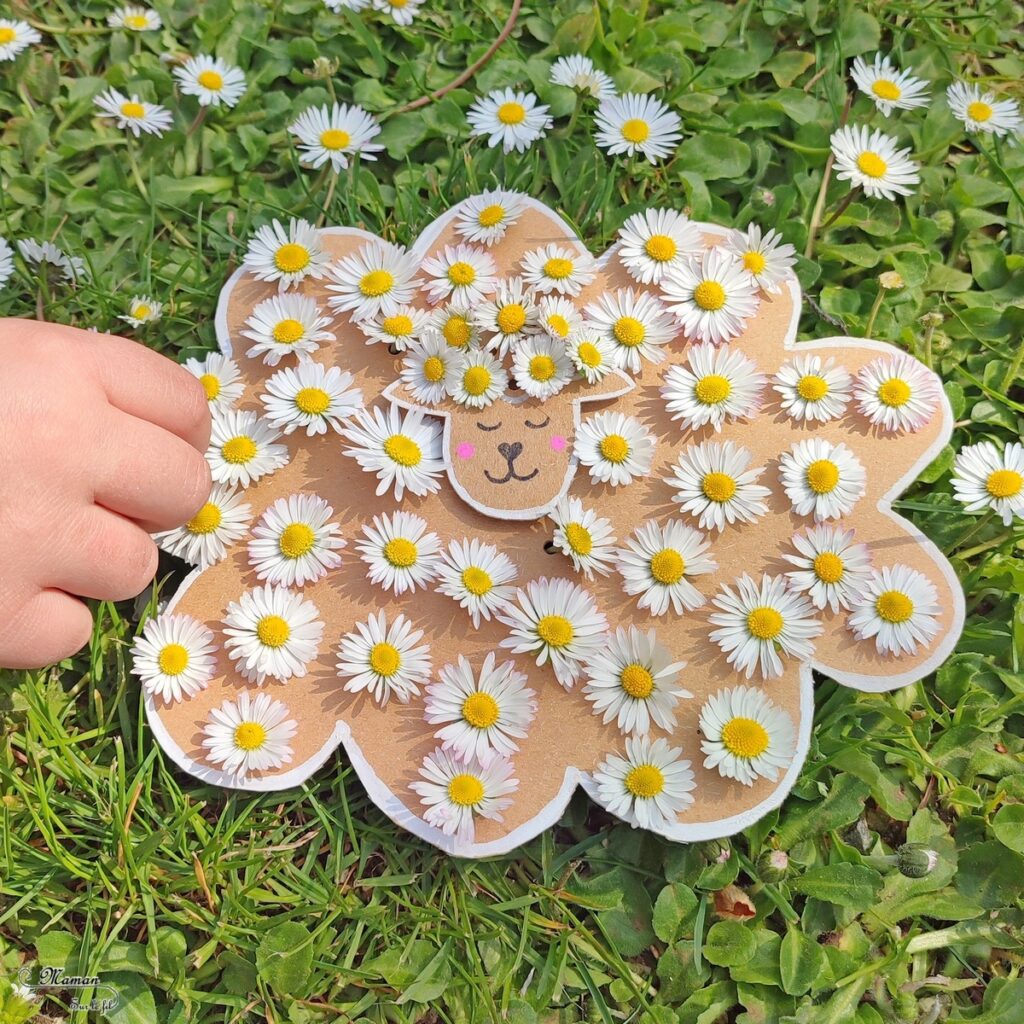 Activité créative et manuelle enfants - Fabriquer un mouton de Pâque en carton et en pâquerettes ou en laine - Récup, recyclage, surcyclage - Découpage, bricolage, dessin, jeu DIY - Motricité fine, tissage, broderie et nature - Land art avec fleurs - Décoration - Bricolage facile et rapide pour Pâques, le printemps ou un thème sur les animaux de la ferme - Arts visuels Maternelle et élémentaire - Créativité - Cycle 1 ou 2 - tutoriel photos - mslf