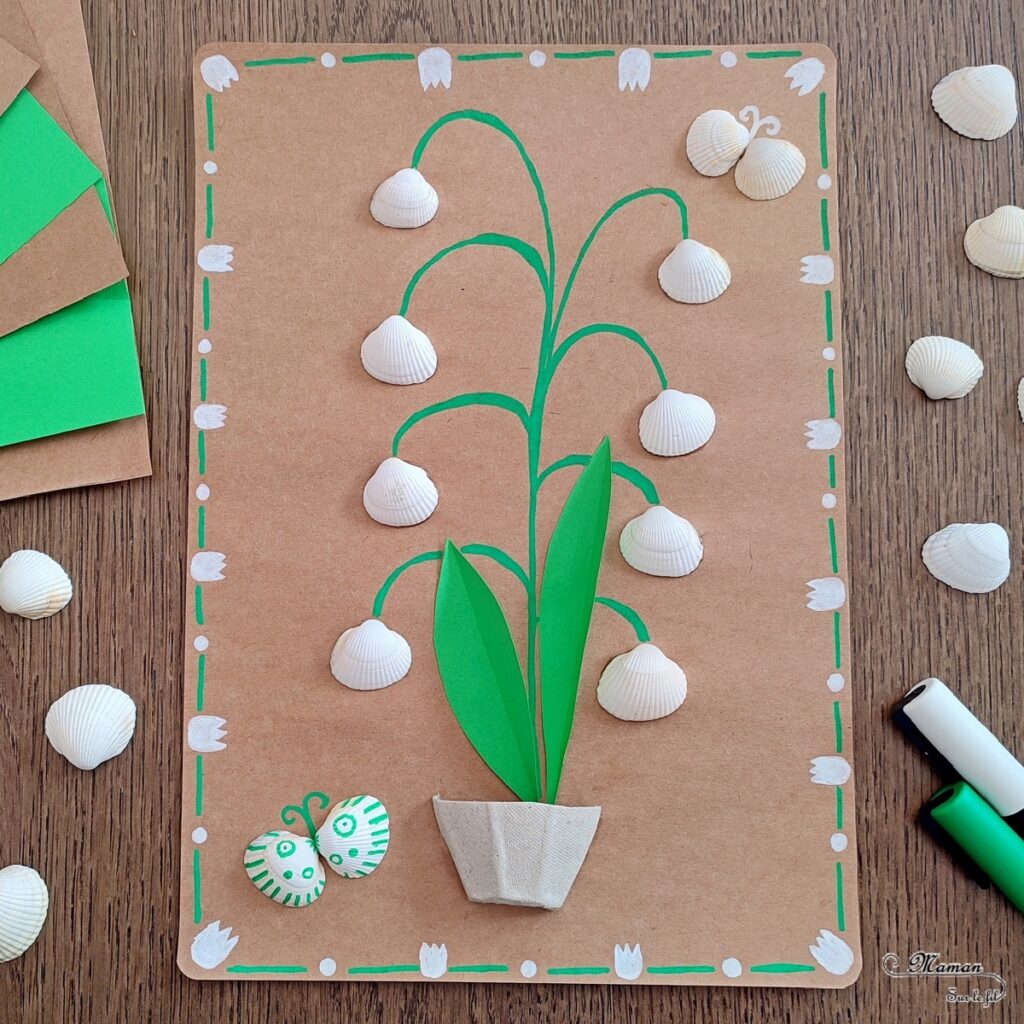 Activité créative et manuelle enfants - Fabriquer une carte Muguet pour le 1er mai - récup', recyclage, surcyclage de boîtes à oeufs et de coquillages - Dessin et graphisme - Découpage et collage de papier - Décoration - Bricolage facile pour le printemps ou un thème sur les fleurs - Arts visuels Maternelle et élémentaire - Créativité - Cycle 1 ou 2 - Tutoriel Photos - mslf