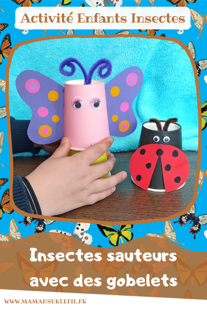 Activité créative et manuelle / bricolage enfants - Fabriquer des insectes sauteurs avec des gobelets / verres en carton - Papillon et coccinelle qui sautent grâce aux élastiques - récup', recyclage, surcyclage - Papier, gommettes, yeux mobiles, fils chenille - Jeu DIY rigolo - Décoration - Bricolage pour le printemps ou un thème sur les insectes et autres petites bêtes du jardin - animaux - Arts visuels Maternelle et élémentaire - Créativité - Cycle 1 ou 2 - Tutoriel Photos et vidéos - mslf