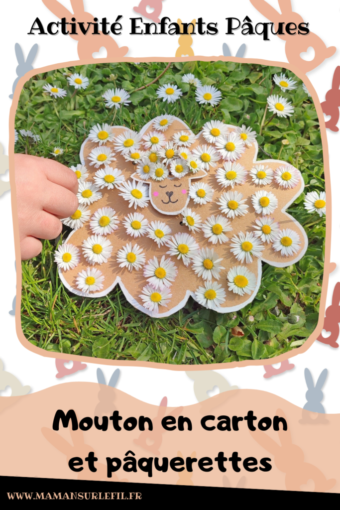 Activité créative et manuelle enfants - Fabriquer un mouton de Pâque en carton et en pâquerettes ou en laine - Récup, recyclage, surcyclage - Découpage, bricolage, dessin, jeu DIY - Motricité fine, tissage, broderie et nature - Land art avec fleurs - Décoration - Bricolage facile et rapide pour Pâques, le printemps ou un thème sur les animaux de la ferme - Arts visuels Maternelle et élémentaire - Créativité - Cycle 1 ou 2 - tutoriel photos - mslf