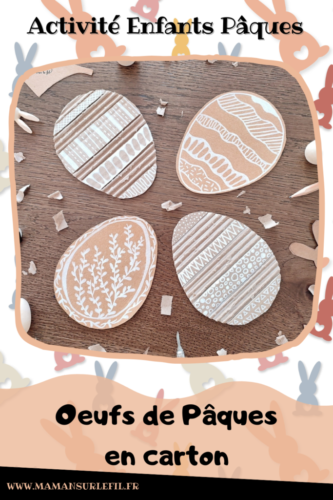 Activité créative et manuelle enfants - Fabriquer des oeufs de Pâques en carton déchiré ou fin - Récup, recyclage, surcyclage - Découpage, déchirage, dessin, graphisme - A accrocher dans un arbre de Pâques ou en décoration - Bricolage facile et rapide pour Pâques, le printemps ou un thème sur les oiseaux - Arts visuels Maternelle et élémentaire - Créativité - Cycle 1 ou 2 - tutoriel photos - mslf