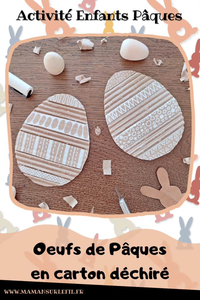 Activité créative et manuelle enfants - Fabriquer des oeufs de Pâques en carton déchiré ou fin - Récup, recyclage, surcyclage - Découpage, déchirage, dessin, graphisme - A accrocher dans un arbre de Pâques ou en décoration - Bricolage facile et rapide pour Pâques, le printemps ou un thème sur les oiseaux - Arts visuels Maternelle et élémentaire - Créativité - Cycle 1 ou 2 - tutoriel photos - mslf