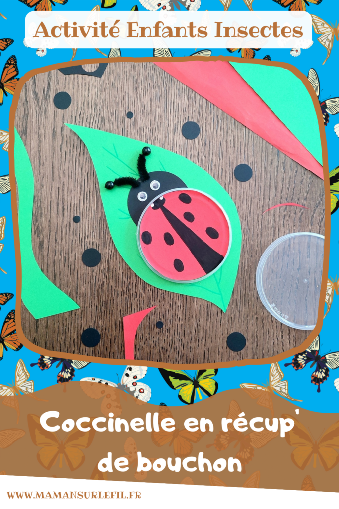 Activité créative et manuelle enfants - Fabriquer des insectes en récup' de bouchons de chips type Pringles - Abeille et coccinelle sur leur feuille - recyclage, surcyclage de bouchons de boites de chips et tuiles type Pringles -Découpage et collage de papier et de calque- Dessin - Décoration - Bricolage facile et rapide pour le printemps ou un thème sur les insectes et animaux - Arts visuels Maternelle et élémentaire - Créativité - Cycle 1 ou 2 - Tutoriel Photos - mslf