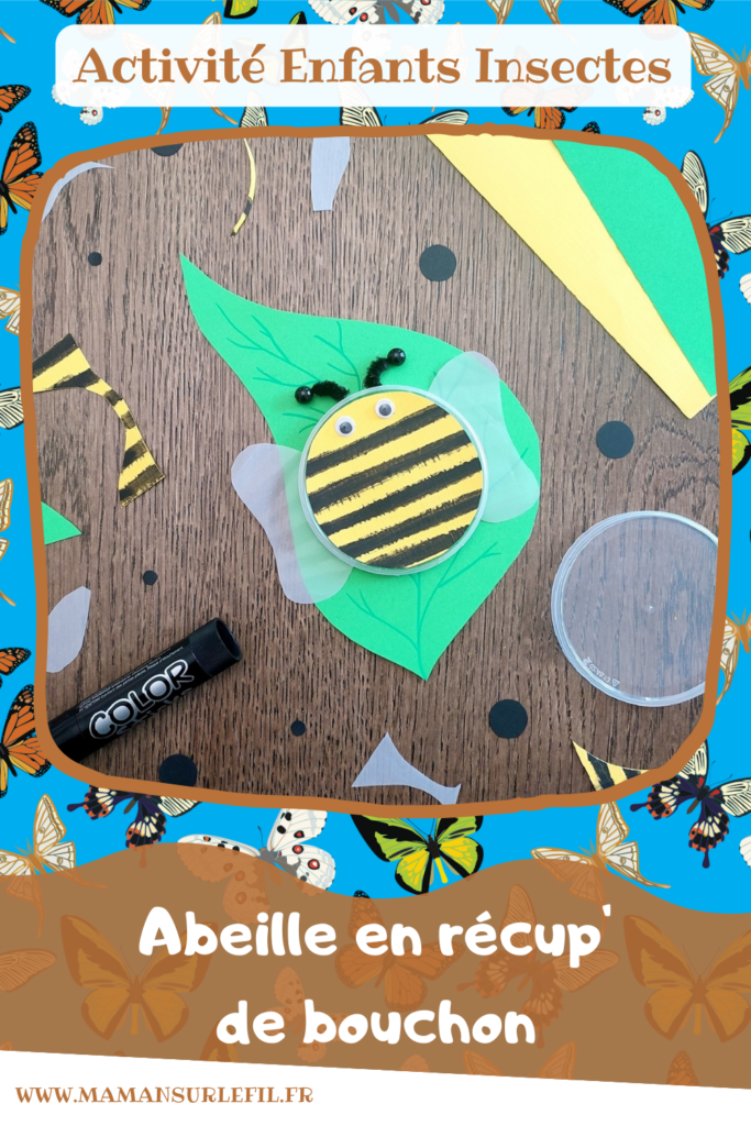 Activité créative et manuelle enfants - Fabriquer des insectes en récup' de bouchons de chips type Pringles - Abeille et coccinelle sur leur feuille - recyclage, surcyclage de bouchons de boites de chips et tuiles type Pringles -Découpage et collage de papier et de calque- Dessin - Décoration - Bricolage facile et rapide pour le printemps ou un thème sur les insectes et animaux - Arts visuels Maternelle et élémentaire - Créativité - Cycle 1 ou 2 - Tutoriel Photos - mslf