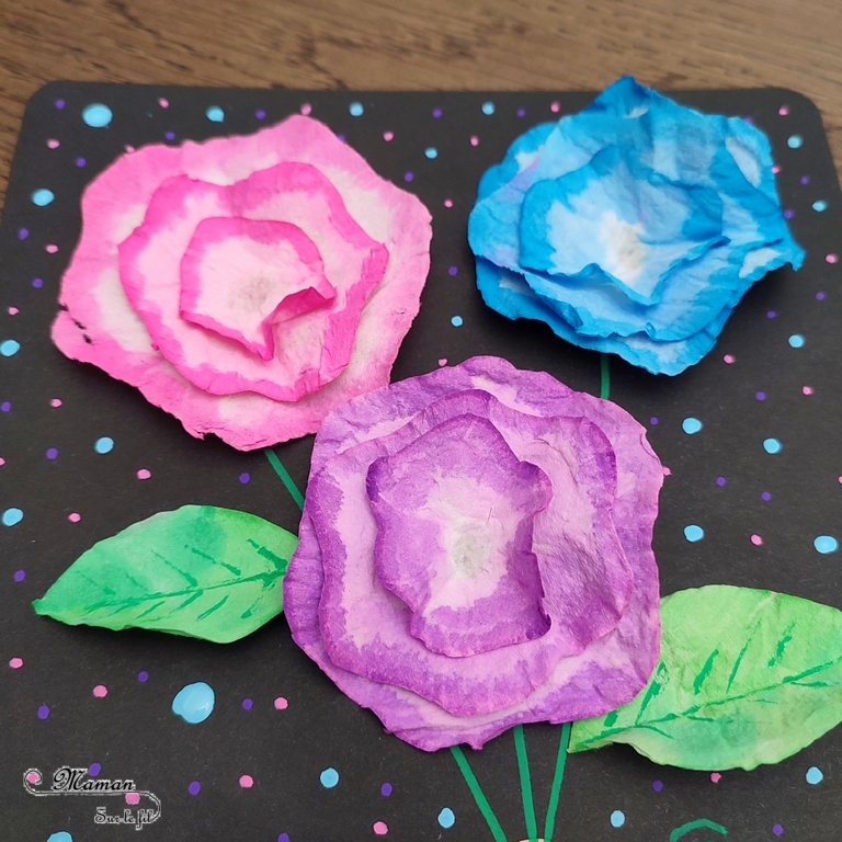 Créer une carte Bouquet de fleurs en papier toilettes : une activité créative et manuelle enfants - Bricolage avec du papier et de la peinture ou de l'encre - Cadeau à offrir pour fête des mères, pères, grands-mères, parents... - Bricolage facile et original pour le printemps ou un thème sur les fleurs - Arts visuels Maternelle et élémentaire - Créativité - Cycle 1 ou 2 - Tutoriel Photos - mslf