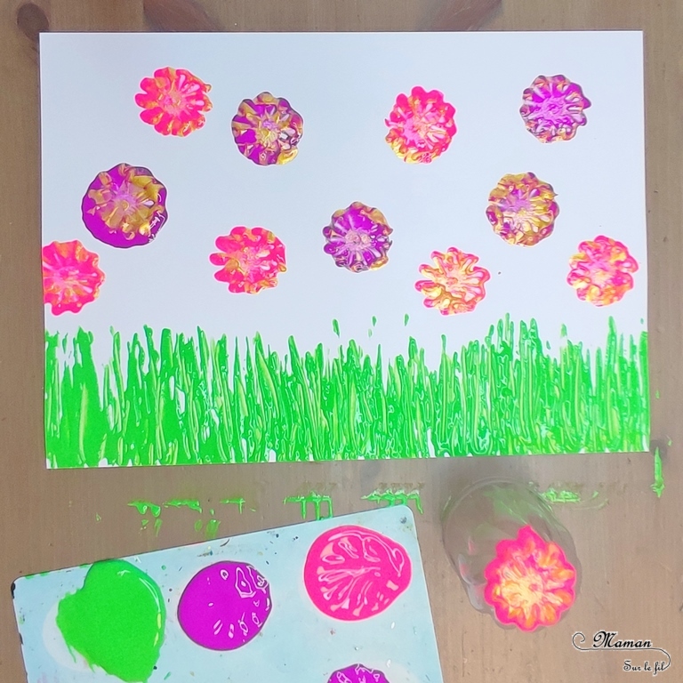 Peindre un champ de fleurs avec un bouchon de chantilly et une fourchette : une activité créative et manuelle enfants - Technique rigolote de peinture et dessin - Récup', recyclage, surcyclage - Peinture enfants - Bricolage facile et original pour le printemps ou un thème sur les fleurs - Arts visuels Maternelle et élémentaire - Créativité - Cycle 1 ou 2 - Tutoriel Photos et Vidéos - mslf