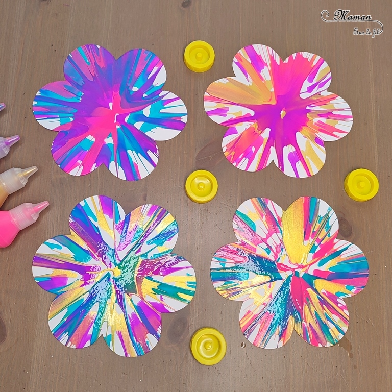 Créer un bouquet de fleurs en peinture à l'essoreuse à salade : une activité créative et manuelle enfants - Technique rigolote de peinture et récup' - Découpage, recyclage de bouchons - Bricolage à offrir pour les fêtes - Décoration - Bricolage facile et original pour le printemps ou un thème sur les fleurs - Arts visuels Maternelle et élémentaire - Créativité - Cycle 1 ou 2 - Tutoriel Photos - mslf