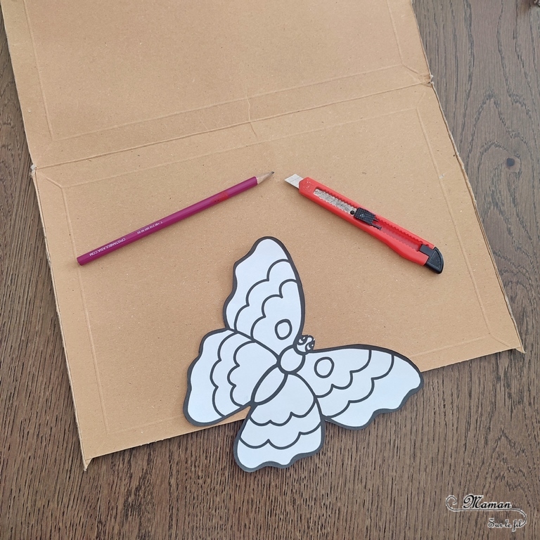 Un papillon en carton à décorer à volonté : activité créative et manuelle enfants - Récup, recyclage, surcyclage de carton et Land art - bricolage, dessin, jeu DIY - Invitation à créer dans la nature ou pas - Décoration - Bricolage facile et rapide pour le printemps ou un thème sur les insectes - Arts visuels Maternelle et élémentaire - Créativité - Cycle 1 ou 2 - tutoriel photos - mslf