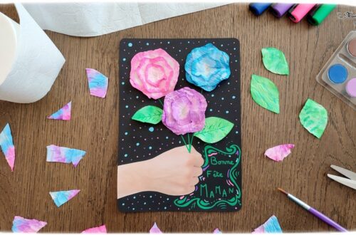 Créer une carte Bouquet de fleurs en papier toilettes : une activité créative et manuelle enfants - Bricolage avec du papier et de la peinture ou de l'encre - Cadeau à offrir pour fête des mères, pères, grands-mères, parents... - Bricolage facile et original pour le printemps ou un thème sur les fleurs - Arts visuels Maternelle et élémentaire - Créativité - Cycle 1 ou 2 - Tutoriel Photos - mslf