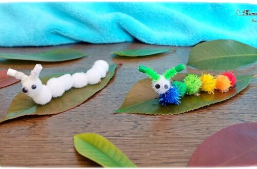 Fabriquer des chenilles en pompons : une activité créative et manuelle pour les enfants - Land art et collage - Chenilles multicolore, arc-en-ciel et blanche sur leur feuille - Bricolage mignon, facile et rapide DIY et fait maison - Nature - Décoration - Pour le printemps ou un thème sur les insectes ou les papillons - Arts visuels Maternelle et élémentaire - Créativité - Cycle 1 ou 2 - tutoriel photos - mslf