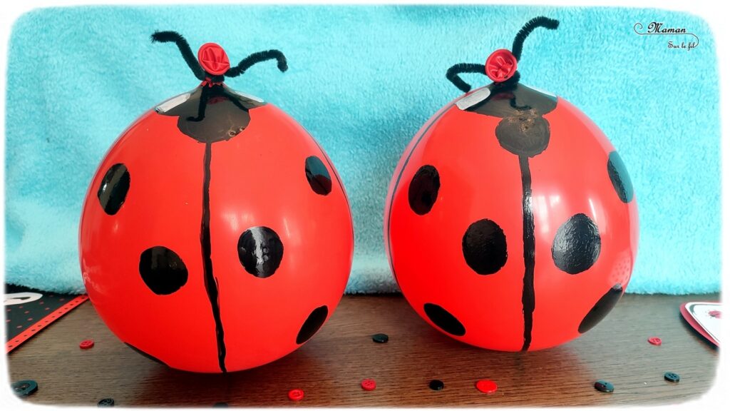 Fabriquer une coccinelle culbuto avec un ballon : un bricolage rigolo pour enfants - activité créative et manuelle, jeu DIY, atelier maternelle - Coccinelle qui danse - Motricité fine, peinture, dessin - Ballon de baudruche, bille et fil chenille - Jeu facile et fait maison - Pour le printemps ou un thème sur les insectes - Arts visuels Maternelle et élémentaire - Créativité - Cycle 1 ou 2 - tutoriel photos et vidéo - mslf