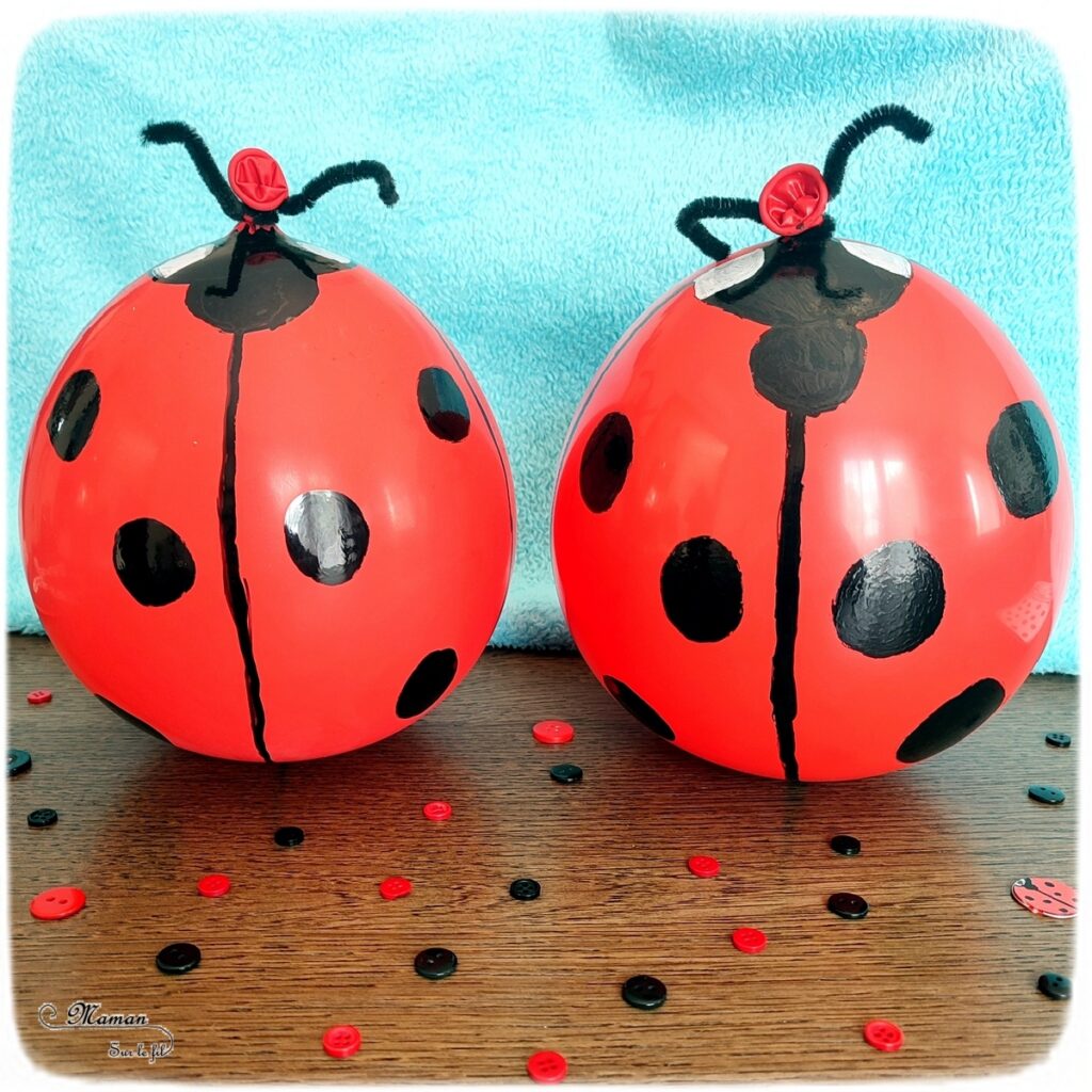 Fabriquer une coccinelle culbuto avec un ballon : un bricolage rigolo pour enfants - activité créative et manuelle, jeu DIY, atelier maternelle - Coccinelle qui danse - Motricité fine, peinture, dessin - Ballon de baudruche, bille et fil chenille - Jeu facile et fait maison - Pour le printemps ou un thème sur les insectes - Arts visuels Maternelle et élémentaire - Créativité - Cycle 1 ou 2 - tutoriel photos et vidéo - mslf