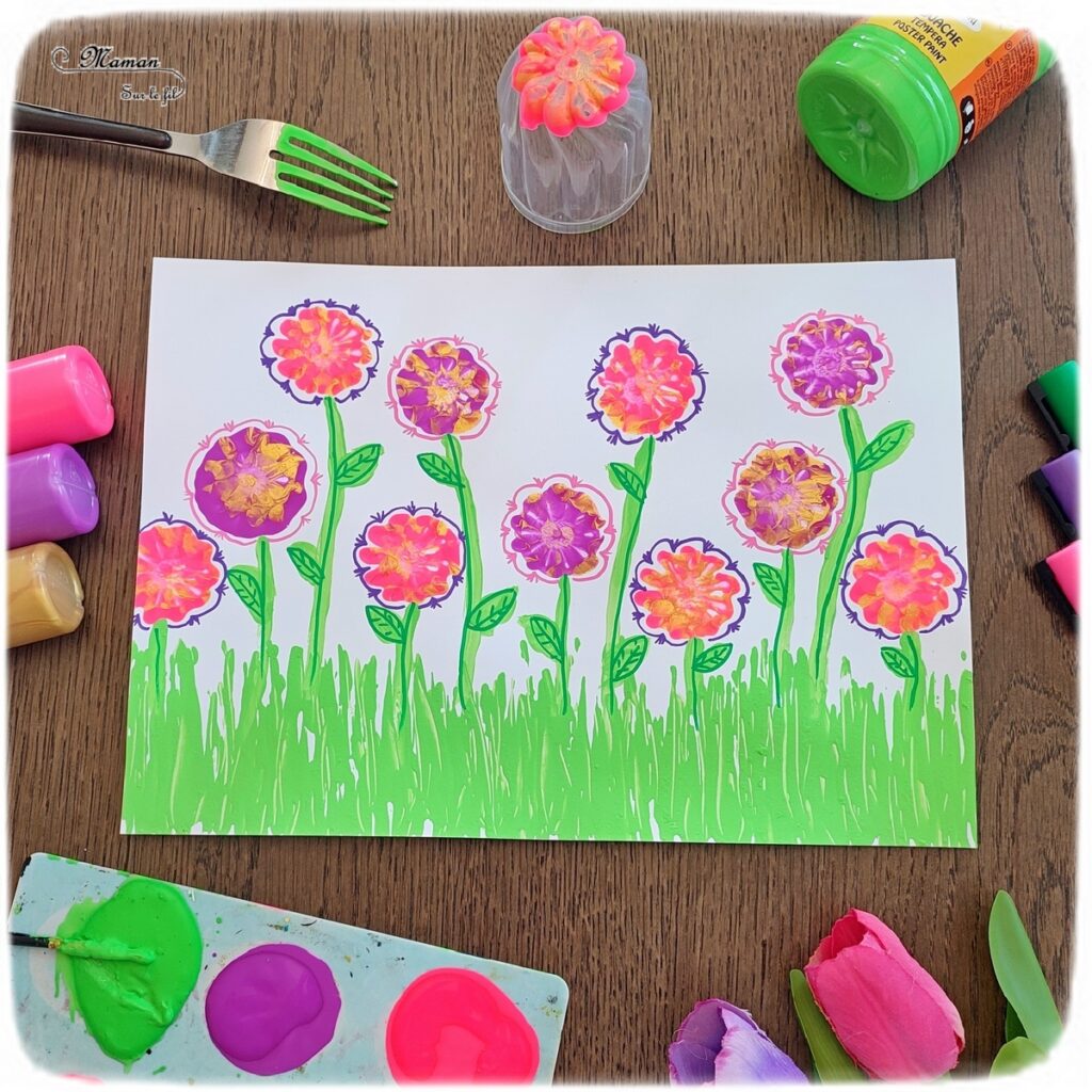 Peindre un champ de fleurs avec un bouchon de chantilly et une fourchette : une activité créative et manuelle enfants - Technique rigolote de peinture et dessin - Récup', recyclage, surcyclage - Peinture enfants - Bricolage facile et original pour le printemps ou un thème sur les fleurs - Arts visuels Maternelle et élémentaire - Créativité - Cycle 1 ou 2 - Tutoriel Photos et Vidéos - mslf