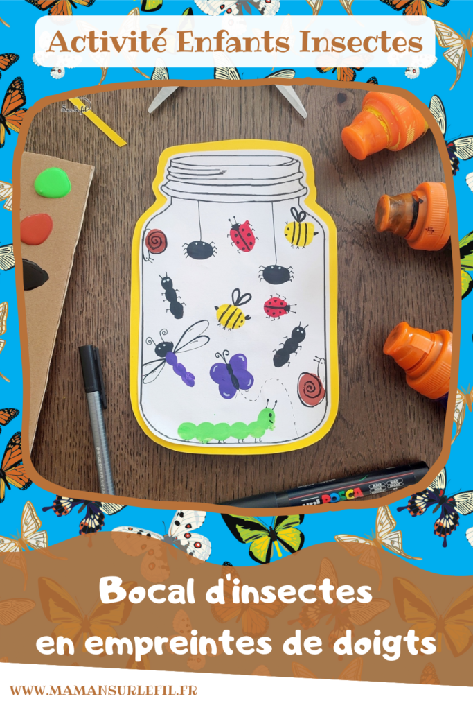 Créer un bocal avec des insectes peints en empreintes de doigts : une activité créative et manuelle enfants - Peinture et dessin ludique - remplir un bocal d'insectes divers : coccinelles, abeilles, papillons, fourmis, libellules, escargots, araignées, chenilles, petites bêtes en empreintes de doigts - Découpage, bricolage, dessin libre - Bricolage facile et rapide pour le printemps ou un thème sur les insectes - Arts visuels Maternelle et élémentaire - Créativité - Cycle 1 ou 2 - tutoriel photos - mslf